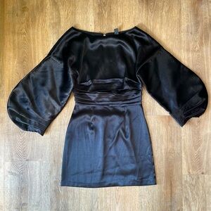h:ours Black Satin Puff Sleeve Mini Dress Size S Balloon Sleeve Party Cocktail